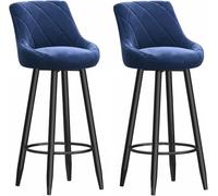 ZBZFGE Stools Set of 2, Velvet Upholstered Bartools, 26/30in Kitchen Height Stool with Metal Leg and Footrest, Bar Chairs for Kitchens Counter Island Breakfast (Blue,75CM)