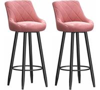 ZBZFGE Stools Set of 2, Velvet Upholstered Bartools, 26/30in Kitchen Height Stool with Metal Leg and Footrest, Bar Chairs for Kitchens Counter Island Breakfast (Pink,75CM)