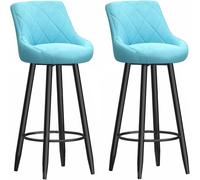 ZBZFGE Stools Set of 2, Velvet Upholstered Bartools, 26/30in Kitchen Height Stool with Metal Leg and Footrest, Bar Chairs for Kitchens Counter Island Breakfast (Light Blue,75CM)