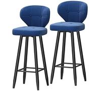 ZBZFGE Stools, Velvet Counter Height Stool, Dining Room with Soft Backrest and Metal Legs, Easy to Assemble, Kitchen Counter/Dining Room/Home Bar Chairs (Dark Blue-2ps,65cm/26in)