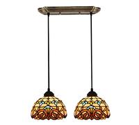 ZBZFGE -Style Baroque-Style Pendant Light Fixture, 8 Inch Stained Glass Chandelier for DinRoom, Adjustable Height Vintage HangLamp for Farmhouse Kitchen Island Decor,3 Light Round (2 Light)