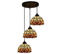 ZBZFGE -Style Baroque-Style Pendant Light Fixture, 8 Inch Stained Glass Chandelier for DinRoom, Adjustable Height Vintage HangLamp for Farmhouse Kitchen Island Decor,3 Light Round (3 Light Round)