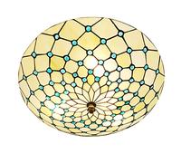 ZBZFGE Style Ceiling Lights, Dimmable Stained Glass Lamp, Vintage Crystal Beads Pendant Light Fixtures for Living Room Bedroom Kitchen,Yellow,50cm,Blue-40cm