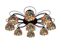 ZBZFGE -Style CeilLamp Stained Glass 9-Heads CeilLights -Style Little Bird Decoration Chandeliers Bedroom