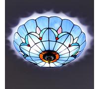 ZBZFGE -Style CeilLight Flush Mount, Blue Stained Glass Shade CeilLamp, Vintage Decor Chandeliers for Bedroom Bathroom Hallway Kitchen,30cm (40cm)