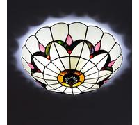 ZBZFGE -Style CeilLight Flush Mount, White Stained Glass Shade CeilLamp, Vintage Decor Chandeliers for Bedroom Bathroom Hallway Kitchen,30cm (30cm)
