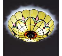 ZBZFGE -Style CeilLight Flush Mount, Yellow Stained Glass Shade CeilLamp, Vintage Decor Chandeliers for Bedroom Bathroom Hallway Kitchen,30cm (40cm)