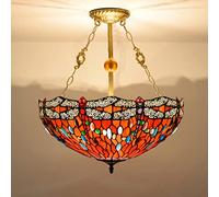 ZBZFGE -Style Dragonfly Chandelier,20 Inch Vintage Stained Glass Pendant Light,3-Light, Pastoral Decor CeilLight, Bedroom, Kitchen