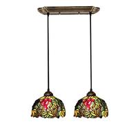 ZBZFGE -Style Grape Pendant Light Fixture, 8 Inch Stained Glass Chandelier for, Adjustable Height Vintage HangLamp for Farmhouse Kitchen Island Decor (3 Light Rectangle) (2 Light)