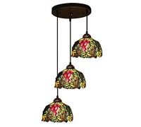 ZBZFGE -Style Grape Pendant Light Fixture, 8 Inch Stained Glass Chandelier for, Adjustable Height Vintage HangLamp for Farmhouse Kitchen Island Decor (3 Light Rectangle) (3 Light Round)