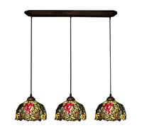 ZBZFGE -Style Grape Pendant Light Fixture, 8 Inch Stained Glass Chandelier for, Adjustable Height Vintage HangLamp for Farmhouse Kitchen Island Decor (3 Light Rectangle) (3 Light Rectangle)