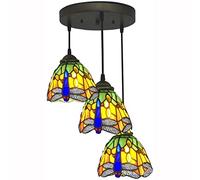 ZBZFGE Style Hanging Lights Orange Blue Dragonfly Lampshade Art Pendant Lamp Rustic Vintage Flush Mount Ceiling Light Dining Room Bedroom,E,D