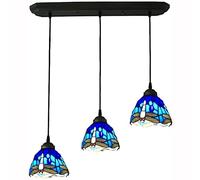 ZBZFGE Style Hanging Lights Orange Blue Dragonfly Lampshade Art Pendant Lamp Rustic Vintage Flush Mount Ceiling Light Dining Room Bedroom,E,B