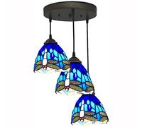 ZBZFGE Style Hanging Lights Orange Blue Dragonfly Lampshade Art Pendant Lamp Rustic Vintage Flush Mount Ceiling Light Dining Room Bedroom,E,A