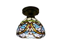 ZBZFGE Style Lamp Vintage Stained Glass Shade Flush Mount Ceiling Light for Dinner Living Room Bedroom,6 Inches