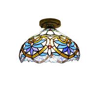 ZBZFGE Style Lamp Vintage Stained Glass Shade Flush Mount Ceiling Light for Dinner Living Room Bedroom,6 Inches