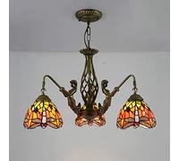 ZBZFGE -Style Large Chandeliers, Dragonfly Stained Glass CeilPendant Light Fixtures Bedroom Kitchen Hallway, MAX40W,12Lights (3 Lights)