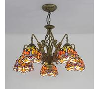 ZBZFGE -Style Large Chandeliers, Dragonfly Stained Glass CeilPendant Light Fixtures Bedroom Kitchen Hallway, MAX40W,12Lights (5 Lights)