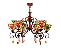 ZBZFGE -Style Large Chandeliers, Vintage Stained Glass Pendant HangLamp, Crystal CeilLight, Bedroom, Hotel, Bar, Loft, Coffee,Red Grapes,8 Light (Red Grapes 6 Light)