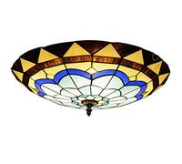 ZBZFGE Style Light Mediterranean Stained Glass Brown Blue Feather Shade Flush Mount with 3-Color Variable Ceiling Lamp Fixture for Bedroom,12 Inches