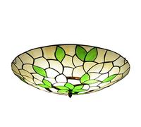 ZBZFGE Style Light Vintage Stained Glass Green Leaf Round Shade Flush Mount Ceiling Lamp Fixture for Children's Room,12 Inches