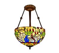 ZBZFGE Style Lights Pastoral Stained Glass Rose Butterfly Shade Pendant Lamp Fixture for Dining Room Gift,B,16 Inches,A-16 Inches