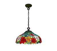ZBZFGE Style Lights Pastoral Stained Glass Rose Butterfly Shade Pendant Lamp Fixture for Dining Room Gift,B,16 Inches,A-16 Inches