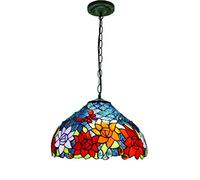 ZBZFGE Style Lights Pastoral Stained Glass Rose Butterfly Shade Pendant Lamp Fixture for Dining Room Gift,B,16 Inches,A-16 Inches