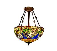 ZBZFGE Style Lights Pastoral Stained Glass Rose Butterfly Shade Pendant Lamp Fixture for Dining Room Gift,B,16 Inches,A-16 Inches