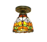 ZBZFGE Style Lights Vintage Pastoral Orange Tulip with Stained Glass Ceiling Fixture Lamp for Porch Bedroom,30cm,15cm