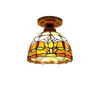 ZBZFGE Style Lights Vintage Pastoral Orange Tulip with Stained Glass Ceiling Fixture Lamp for Porch Bedroom,30cm,20cm