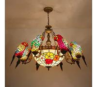 ZBZFGE -Style Parrot Bird Chandeliers, Stained Glass CeilPendant Light Fixtures Bedroom Kitchen Hallway, MAX40W,12 Lights A (8 Lights B)