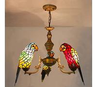 ZBZFGE -Style Parrot Bird Chandeliers, Stained Glass CeilPendant Light Fixtures Bedroom Kitchen Hallway, MAX40W,12 Lights A (3 Lights)
