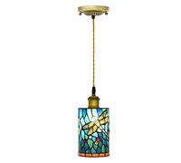 ZBZFGE -Style Pendant Light, 4.7 Inch Dragonfly Stained Glass Small HangLamp, 1 Light,Victoria-stylen Decorative Chandelier for LivRoom DinnRoom Kitchen Island Hallway