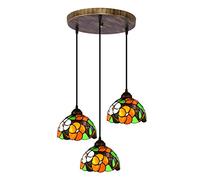 ZBZFGE Style Pendant Light Fixture, 8 Inch Stained Glass Chandelier for DinRoom, Adjustable Height Vintage HangLamp for Farmhouse Kitchen Island Decor,1 Light (3 Light Round)