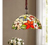 ZBZFGE -Style Stained Glass Chandeliers, 3 Light Vintage CeilLight Fixture, Retro Romance Inverted Pendant HangLight for Bedroom Kitchen Island,16 Inch Wide,A