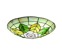 ZBZFGE Style Stained Glass Light Vintage Creativity Green Leaf Rose Shade Bedroom Corridor Ceiling Lamp Fixture,12 Inches