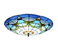 ZBZFGE Style Stained Glass Light Vintage Mediterranean Blue Shade Flush Mount Ceiling Lamp Fixture for Bedroom Living Room,12 Inches