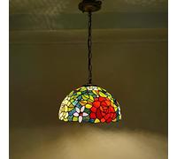 ZBZFGE Style, Two Color Rose Stained Glass Ceiling Pendant Light for Living Room Bedroom Dinning Kitchen Island Hallway,46cmB,30cm