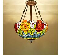 ZBZFGE Style, Two Color Rose Stained Glass Ceiling Pendant Light for Living Room Bedroom Dinning Kitchen Island Hallway,46cmB,46cmb