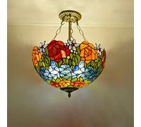 ZBZFGE Style, Two Color Rose Stained Glass Ceiling Pendant Light for Living Room Bedroom Dinning Kitchen Island Hallway,46cmB,40cmb