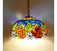ZBZFGE Style, Two Color Rose Stained Glass Ceiling Pendant Light for Living Room Bedroom Dinning Kitchen Island Hallway,46cmB,40cma