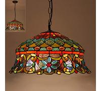 ZBZFGE Style, Vintage Stained Glass Ceiling Light Fixtures with Lamp Shade,Retro Farmhouse Decoration Pendant Hanging for Living Room Bedroom [Energy Class A ++],
