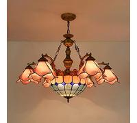 ZBZFGE Style, Vintage Stained Glass Pendant Hanging Lamp, Height Adjustable Ceiling for Living Room Bedroom Dining Decor,Blue,8 B,Blue-3 Light
