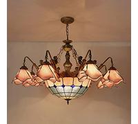 ZBZFGE Style, Vintage Stained Glass Pendant Hanging Lamp, Height Adjustable Ceiling for Living Room Bedroom Dining Decor,Blue,8 B,Blue-3 Light