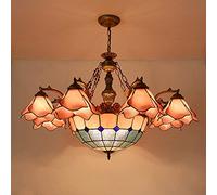 ZBZFGE Style, Vintage Stained Glass Pendant Hanging Lamp, Height Adjustable Ceiling for Living Room Bedroom Dining Decor,Blue,8 B,Blue-3 Light