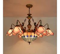 ZBZFGE Style, Vintage Stained Glass Pendant Hanging Lamp, Height Adjustable Ceiling for Living Room Bedroom Dining Decor,Blue,8 B,Blue-3 Light