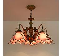 ZBZFGE Style, Vintage Stained Glass Pendant Hanging Lamp, Height Adjustable Ceiling for Living Room Bedroom Dining Decor,Blue,8 B,Blue-3 Light