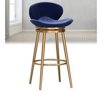 ZBZFGE Swivel Bar Stools Counter Height Chairs, Velvet Barstools, Kitchen Island Chair, Curved Seat Backrest for Bistro, Breakfast, Restaurant (Blue,75cm(29.5''))