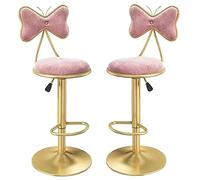ZBZFGE Swivel Bar Stools Counter Height Stools, Dining Chairs, Velvet Bar Chairs with Bow Back, Kitchen Island, Bar, Pub Adjustable Height Bar Chairs (Pink-2ps)